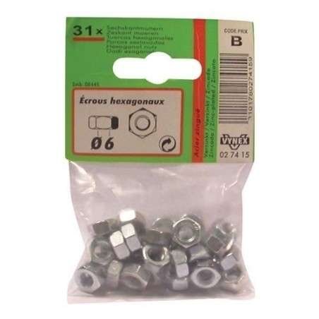 Ecrou 6 pans d. 8mm  az x12 en sachet