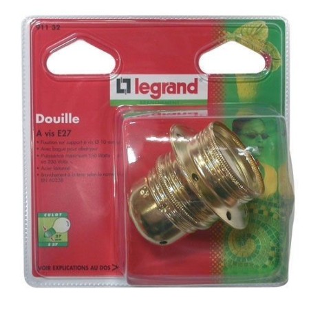 Douille E27 acier laitonné+bague s/c
