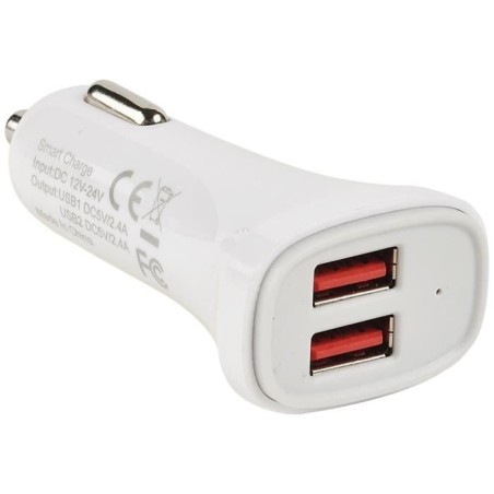 Chargeur 2 usb 5v/4.8a sur allume cigare 12v blanc
