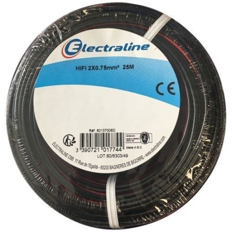 cable hifi 2x0.75mm noir/rouge 25m