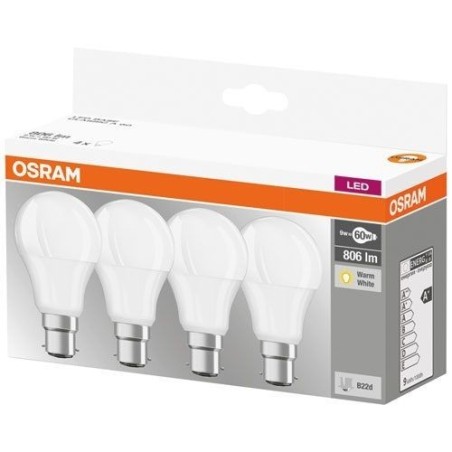 LED standard dépolie avec radiateur 8.5W:60W B22 chaud x 4