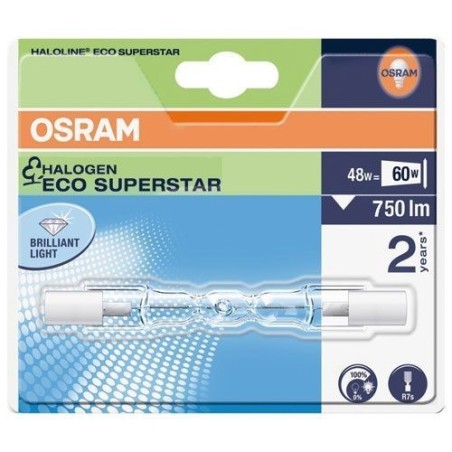 Tube r7s halogène  75mm  48W blister 1