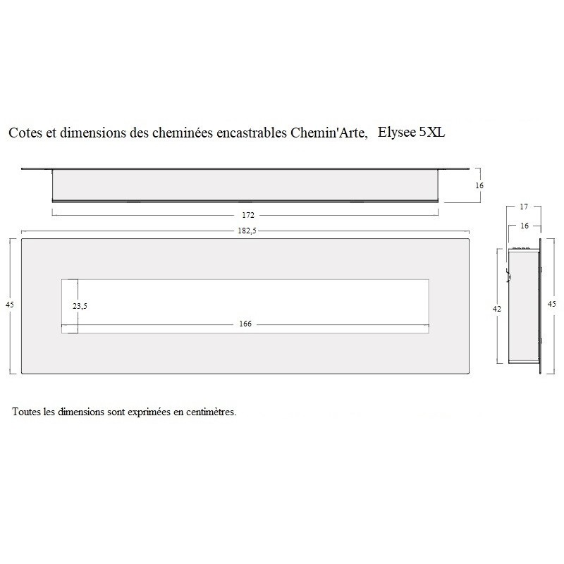 Cheminée décorative encastrable Elysée 5XL 182 cm