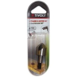 Fraise conique carbone p/bois d19mm tig.6.35mm