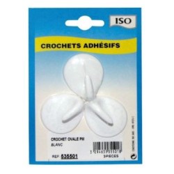 Crochet adhésif ovale céramique blanc pm bl3