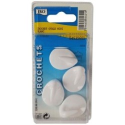 Crochet adhésif ovale céramique mini blanc bl4