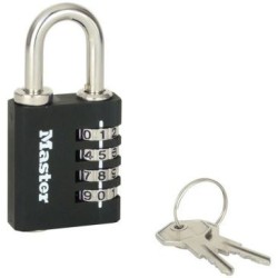 Cadenas  4 chiffres,en alu. 40mm noir avec clés de  secours.