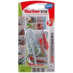 Cheville duopower 8x40 avec crochet rond blister de 4