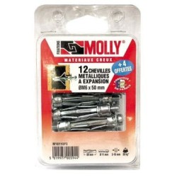 Cheville molly 5x50mm+vis m5 c/16 coque