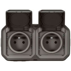 Plexo double prise 2p+t horizontal anthracite encastré