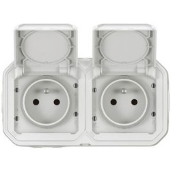 Plexo double prise 2p+t horizontal blanc complet