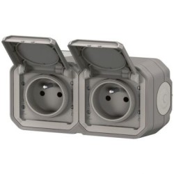 Plexo double prise 2p+t horizontal gris complet