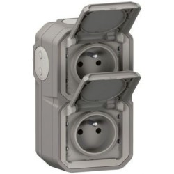 Plexo double prise 2p+t vertical gris complet
