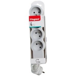 Multiprise FB 4x2P+T standard 1.5m 1mm² blanc/gris