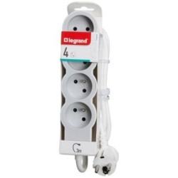 Multiprise FB 4x2P+T standard 3m 1mm² blanc/gris