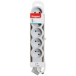Multiprise FB 5x2P+T standard 1.5m 1mm² blanc/gris