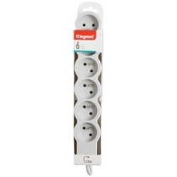 Multiprise FB 6x2P+T standard 1.5m 1mm² blanc/gris