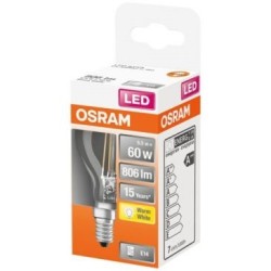 Led sphérique clair fil. 6.5w e14 806lm 2700K chaud bte 1