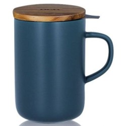 Tisanière grès 475 ml bleu avec couvercle bois