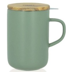 Tisanière grès 475ml vert amande avec couvercle bois