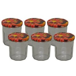 Pack 6 confituriers 324ml couvercle décor fruits