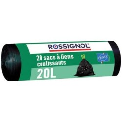 Bagy rouleau de 20 sacs poubelle 20L noir lien coulissant