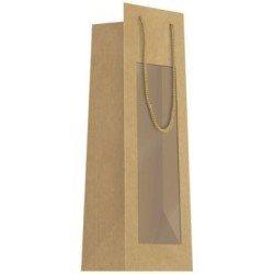 Sac cadeau bouteille kraft+fenetre 11x39cm