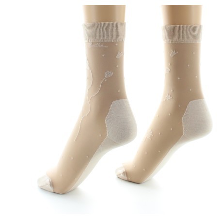 Mi-chaussette fantaisie couleur peau semelle coton