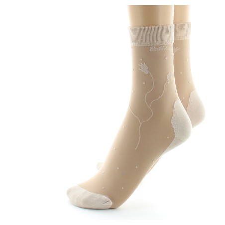 Mi-chaussette fantaisie couleur peau semelle coton