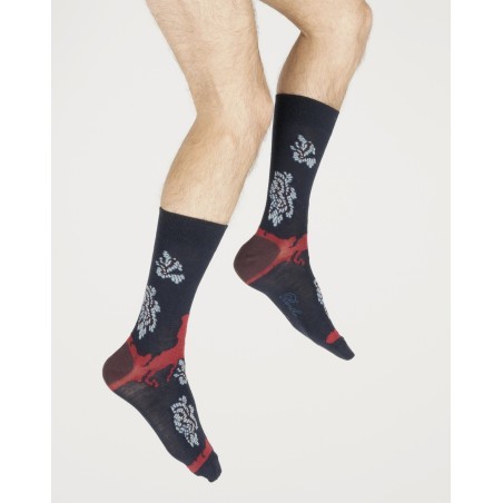 Chaussettes homme laine peignée fleurs de kimono