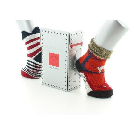 Chaussettes pour bébé girafe avec velours et rayures avec couronne marine