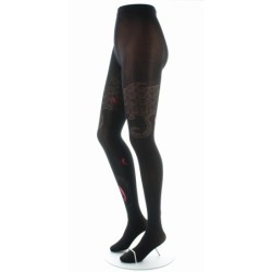Collants femme 40D vague - Noir et rouge