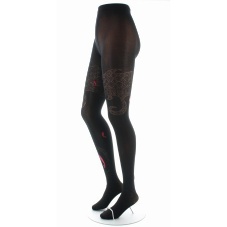 Collants femme 40D vague - Noir et rouge