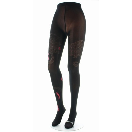 Collants femme 40D vague - Noir et rouge