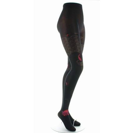 Collants femme 40D vague - Noir et rouge