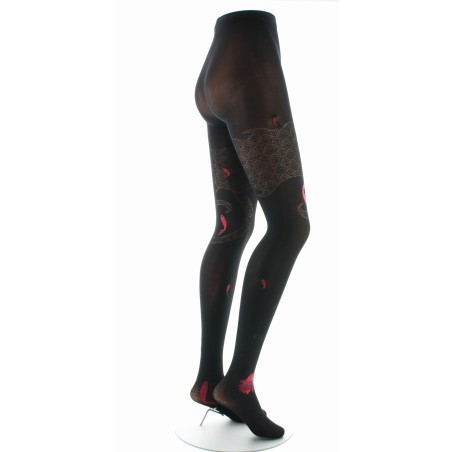 Collants femme 40D vague - Noir et rouge