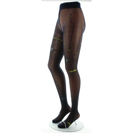 Collants 30D marine Hirondelles jaunes