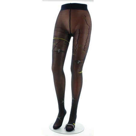 Collants 30D marine Hirondelles jaunes