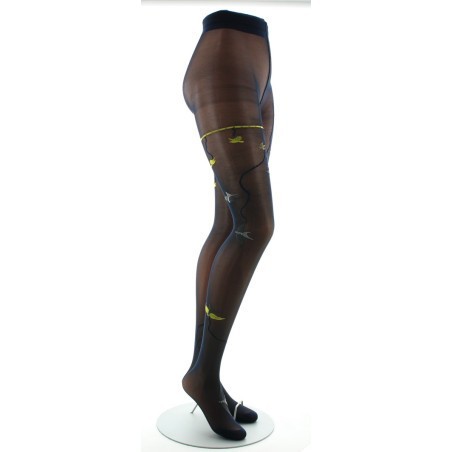 Collants 30D marine Hirondelles jaunes