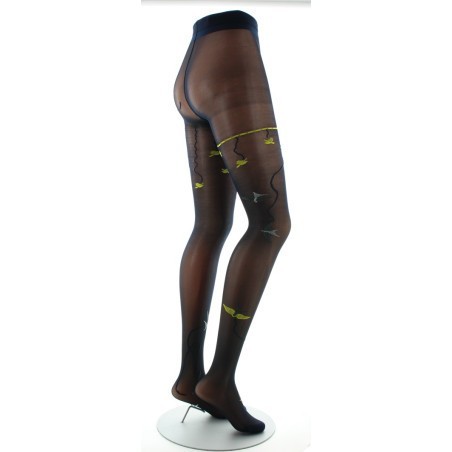 Collants 30D marine Hirondelles jaunes