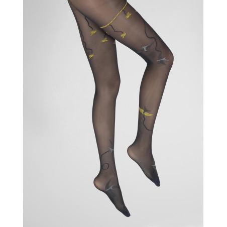 Collants 30D marine Hirondelles jaunes