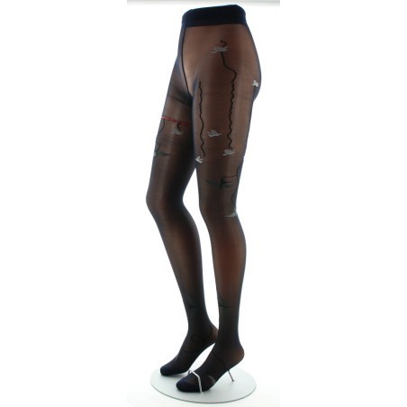 Collants 30D marine Hirondelles grises