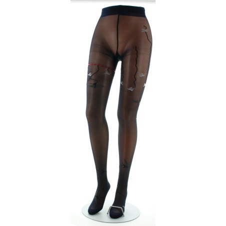 Collants 30D marine Hirondelles grises