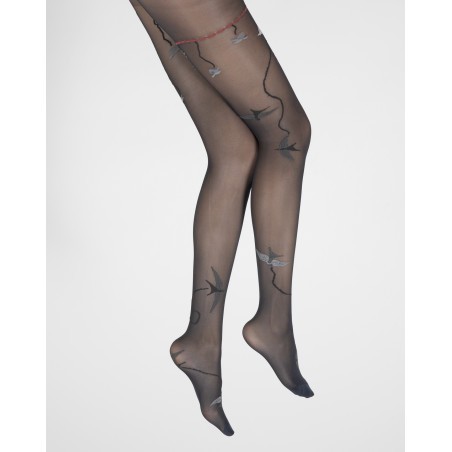 Collants 30D marine Hirondelles grises