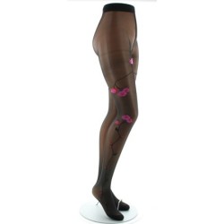 Collants Fleurs Roses et Rouges fond Noir