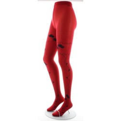 Collants rouge semi-opaque à fleurs noires et marine