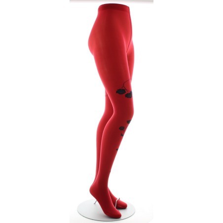 Collants rouge semi-opaque à fleurs noires et marine