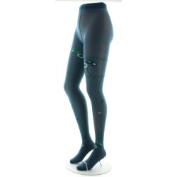Collants pétrole semi-opaque à fleurs vertes et bleues