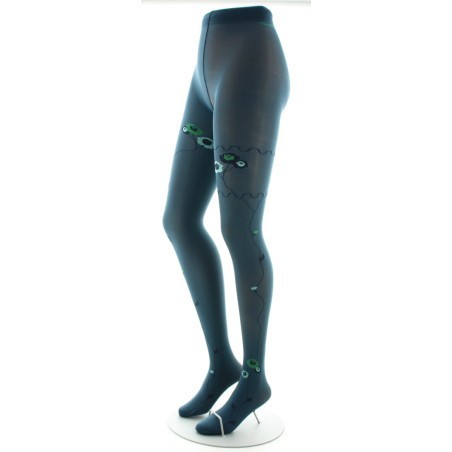 Collants pétrole semi-opaque à fleurs vertes et bleues