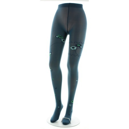 Collants pétrole semi-opaque à fleurs vertes et bleues